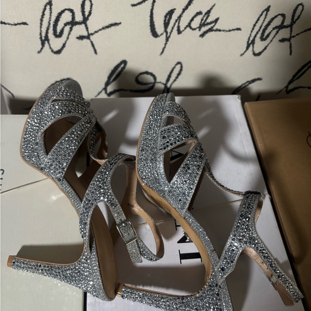 Thalia Sodi Womens VERRDA2 Fabric PEEP Toe Bridal Slingback Silver Size 9.5 - Picture 6 of 12